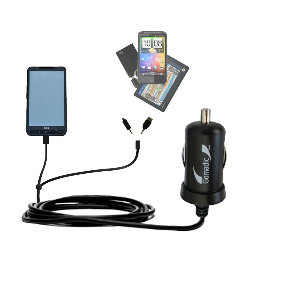 mini Double Car Charger with tips including compatible with the HTC Leo