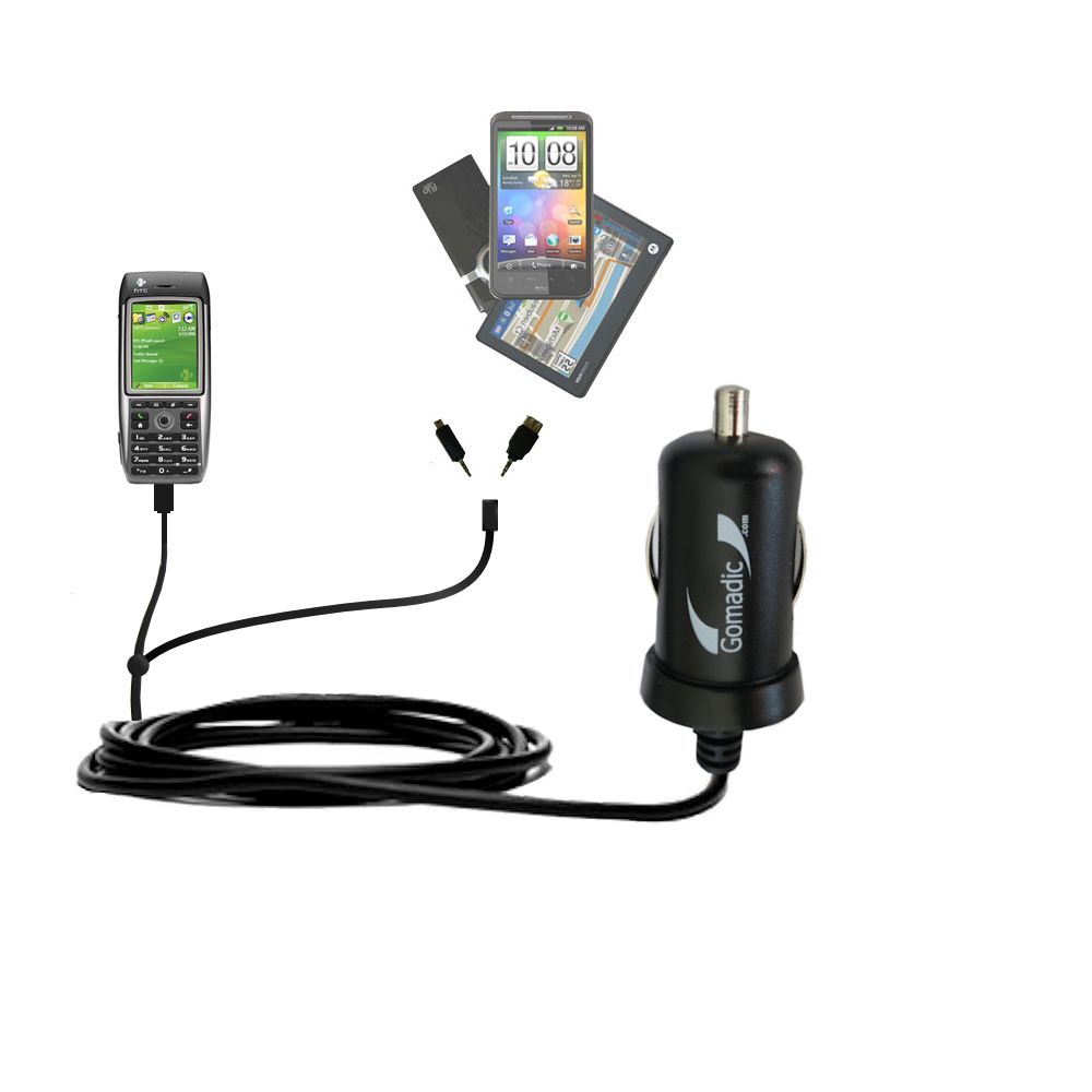 mini Double Car Charger with tips including compatible with the HTC MTeoR