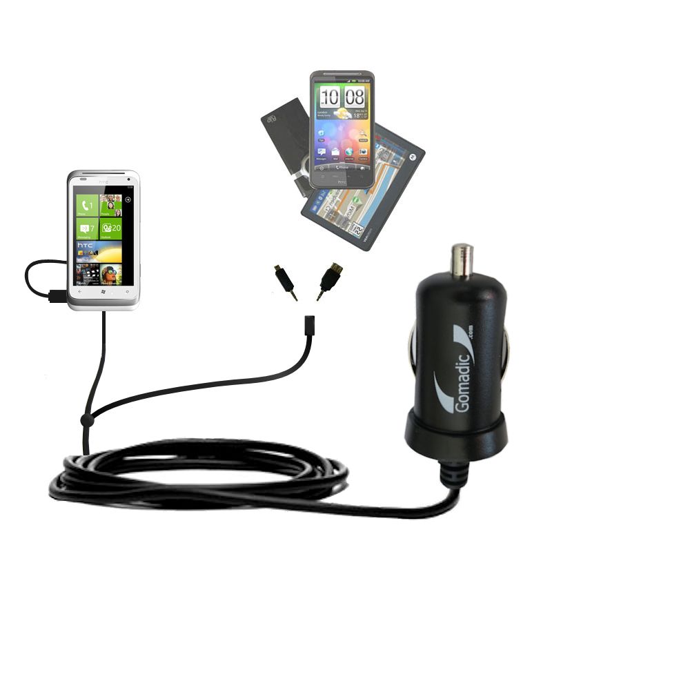 mini Double Car Charger with tips including compatible with the HTC Omega