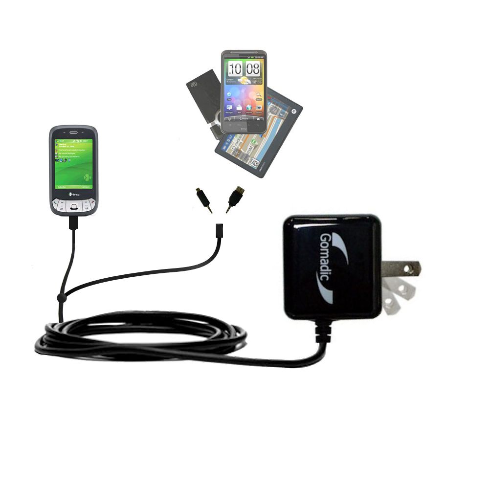 Gomadic Double Wall AC Home Charger suitable for the HTC P4350 - Charge up to 2 devices at the same time with TipExchange Technology