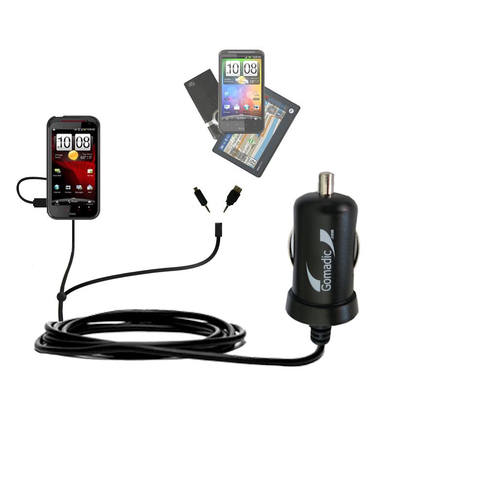 mini Double Car Charger with tips including compatible with the HTC Rezound