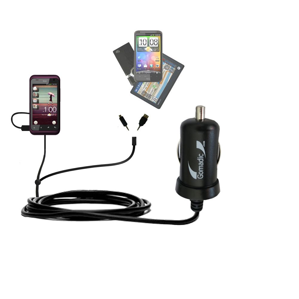 mini Double Car Charger with tips including compatible with the HTC Rhyme