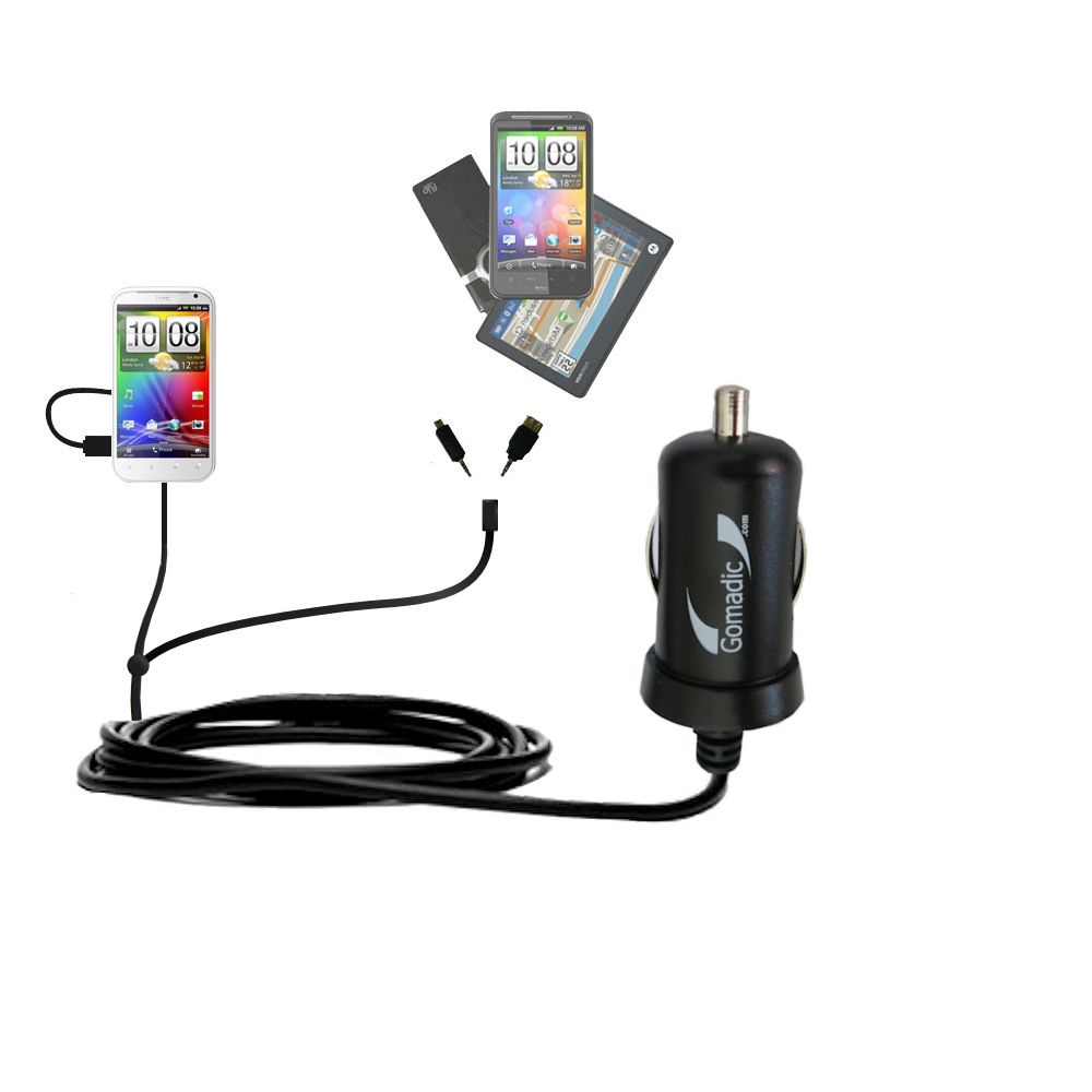 mini Double Car Charger with tips including compatible with the HTC Runnymede