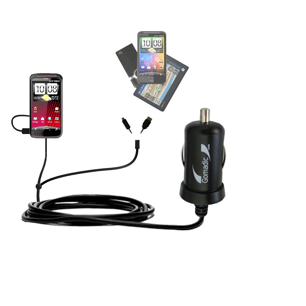 mini Double Car Charger with tips including compatible with the HTC Sensation XE