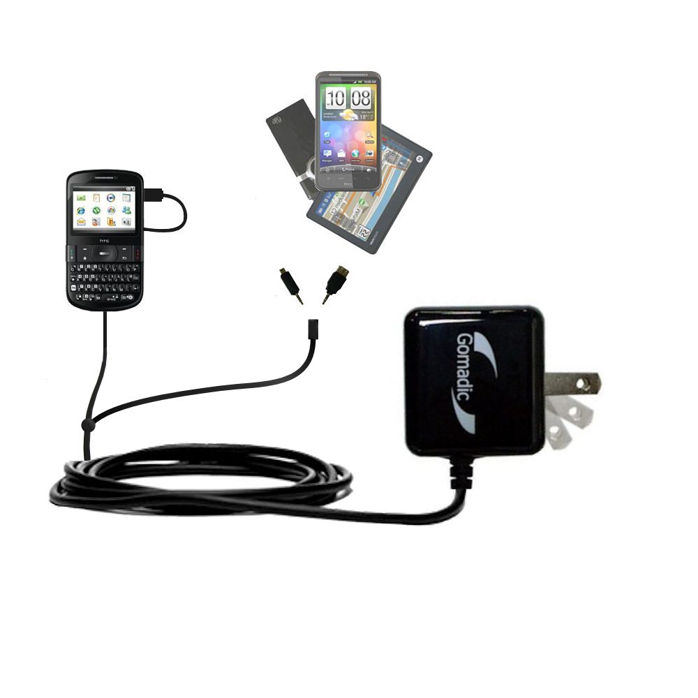Gomadic Double Wall AC Home Charger suitable for the HTC Snap S510 - Charge up to 2 devices at the same time with TipExchange Technology