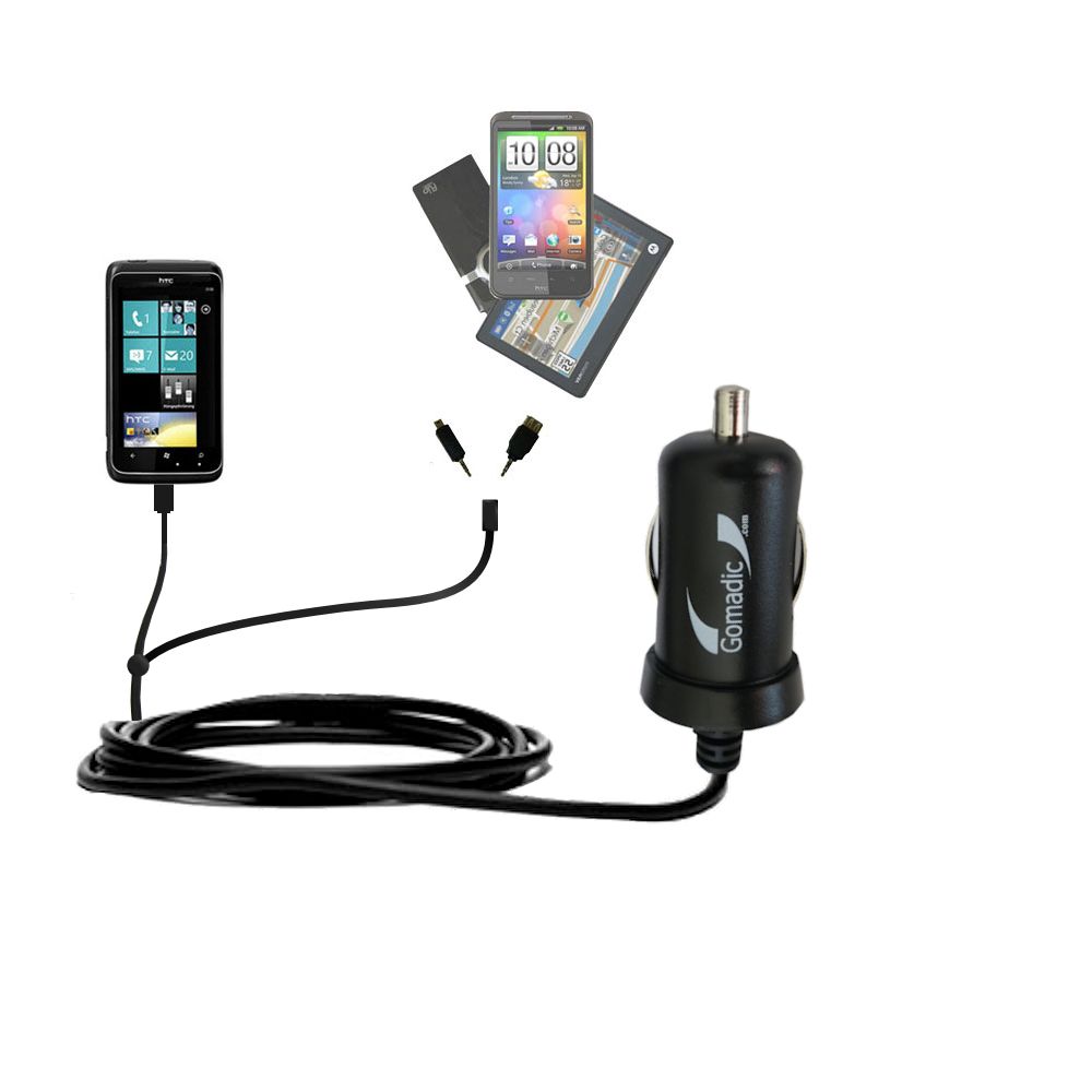mini Double Car Charger with tips including compatible with the HTC Spark