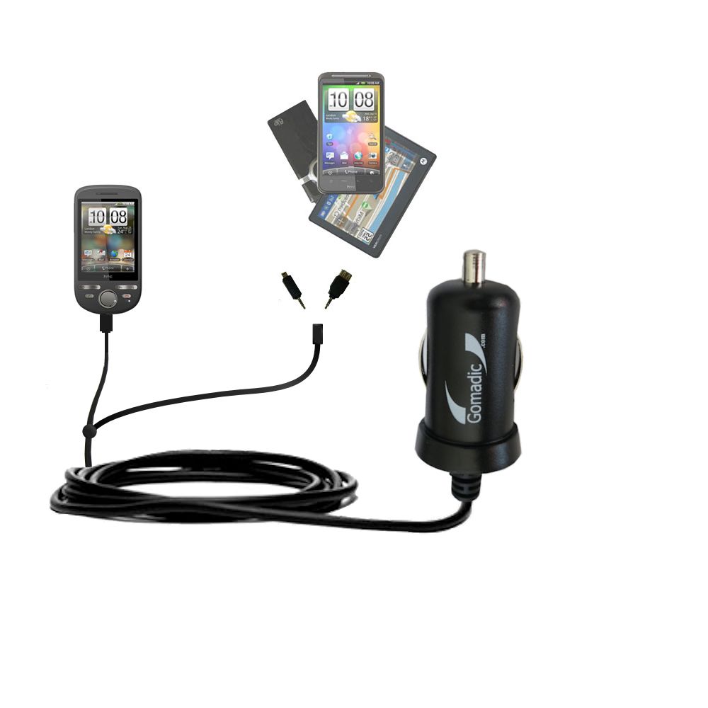 mini Double Car Charger with tips including compatible with the HTC Tattoo