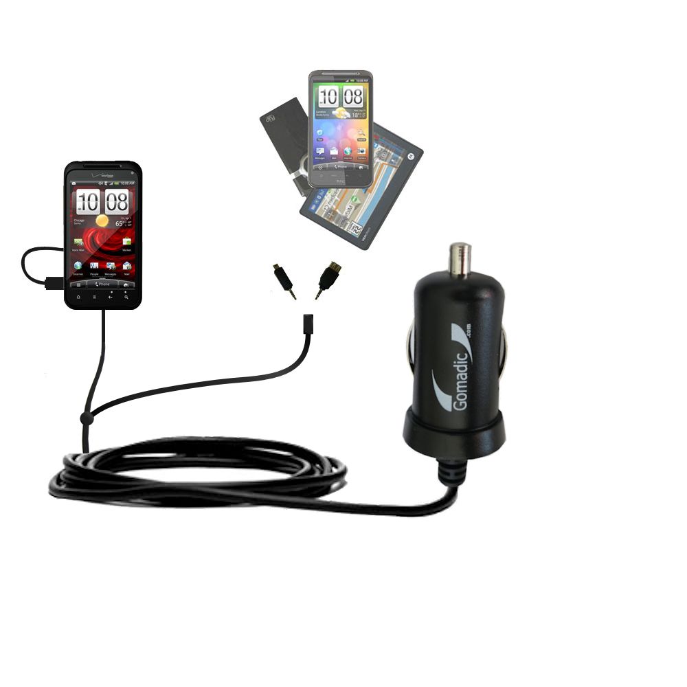 mini Double Car Charger with tips including compatible with the HTC ThunderBolt 2