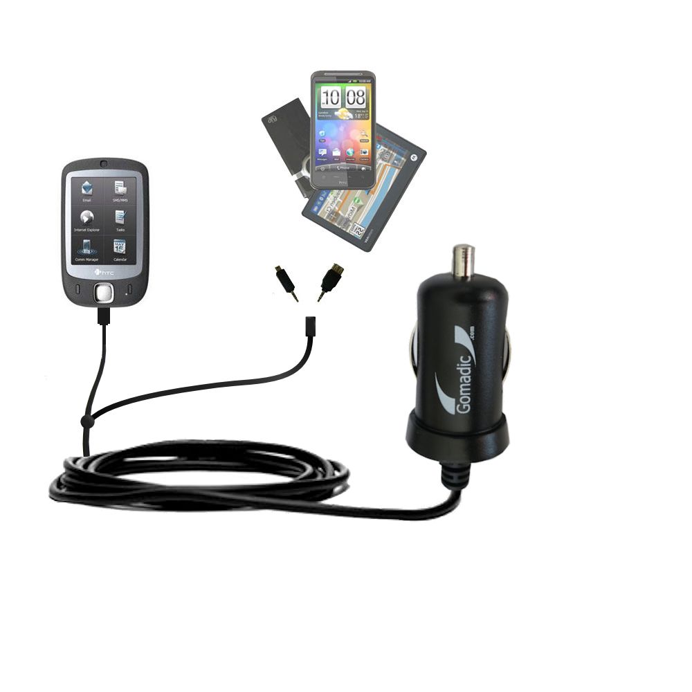 mini Double Car Charger with tips including compatible with the HTC Touch Slide