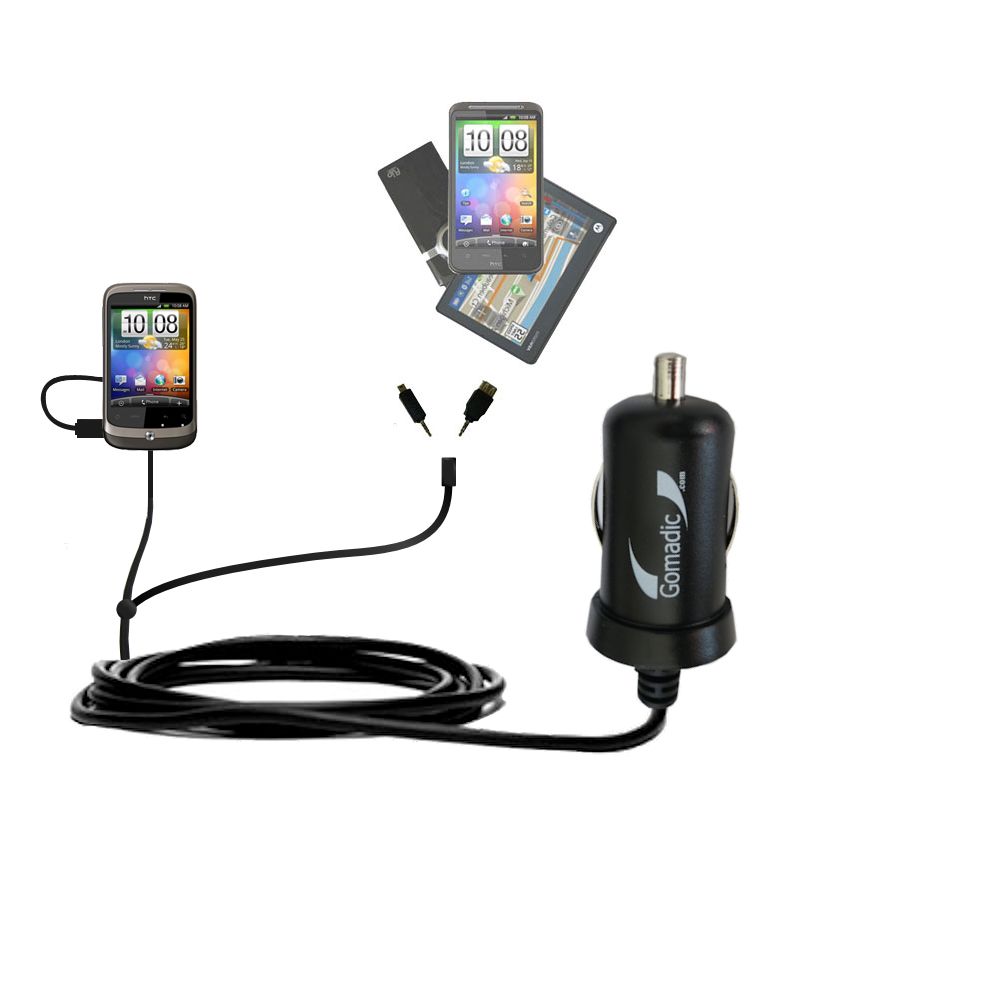 mini Double Car Charger with tips including compatible with the HTC Wildfire