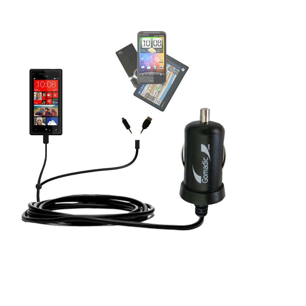 mini Double Car Charger with tips including compatible with the HTC Windows Phone 8x