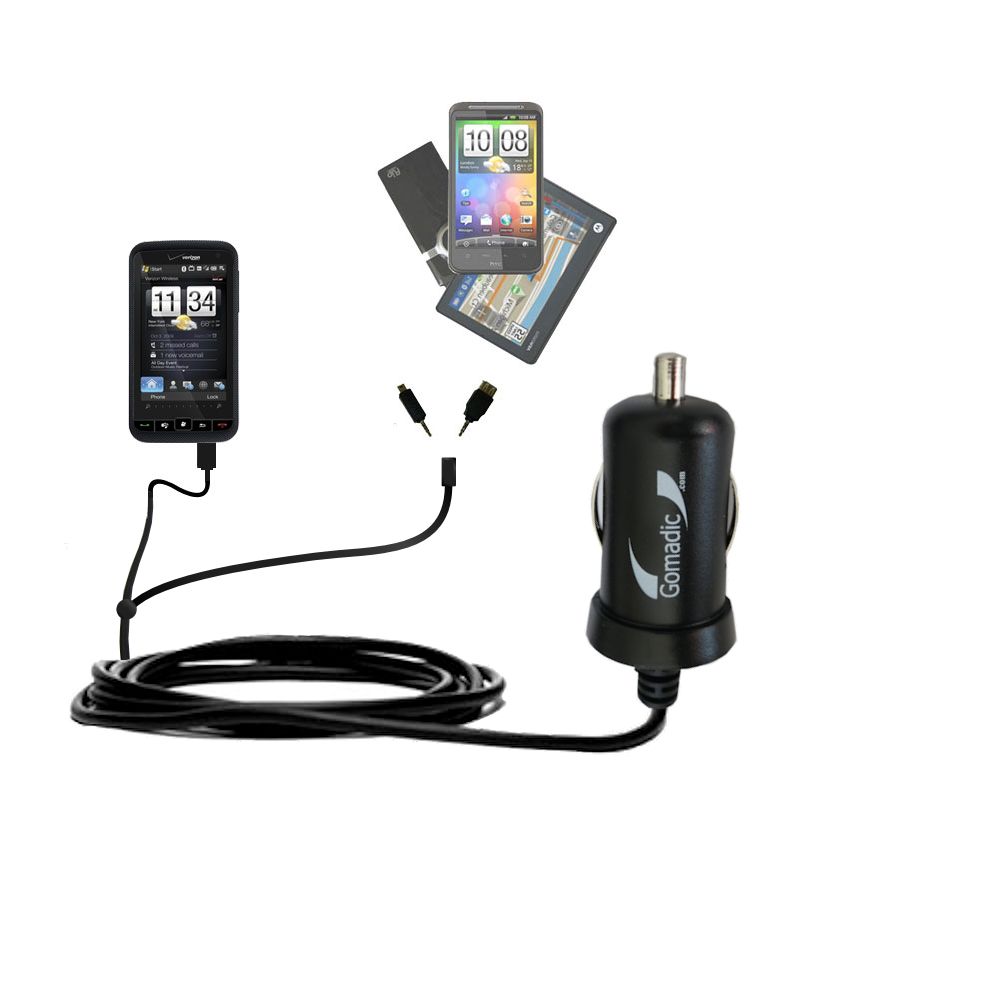 mini Double Car Charger with tips including compatible with the HTC xv6975