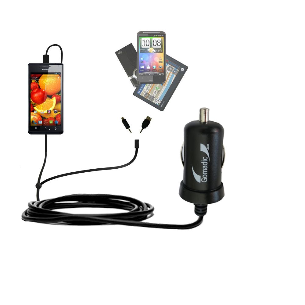 mini Double Car Charger with tips including compatible with the Huawei Ascend P1