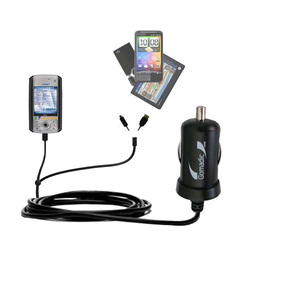 mini Double Car Charger with tips including compatible with the i-Mate PDAL