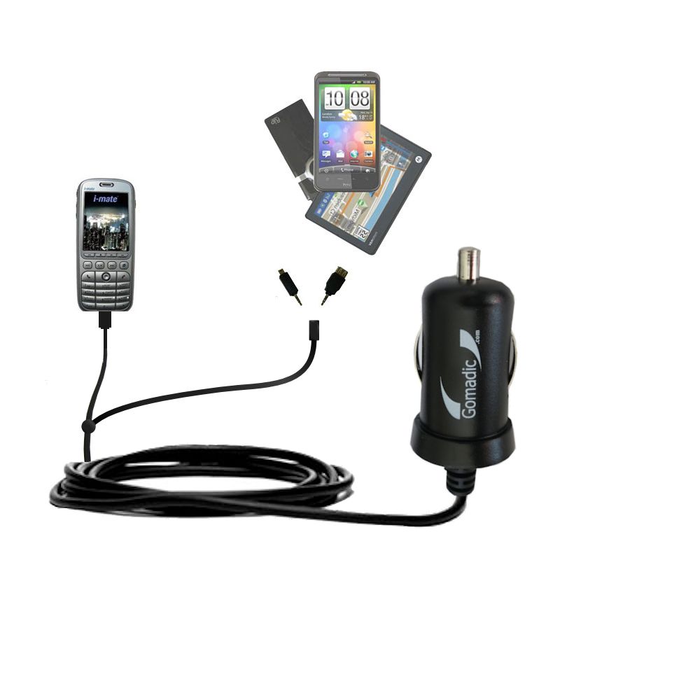 mini Double Car Charger with tips including compatible with the i-Mate SP4m