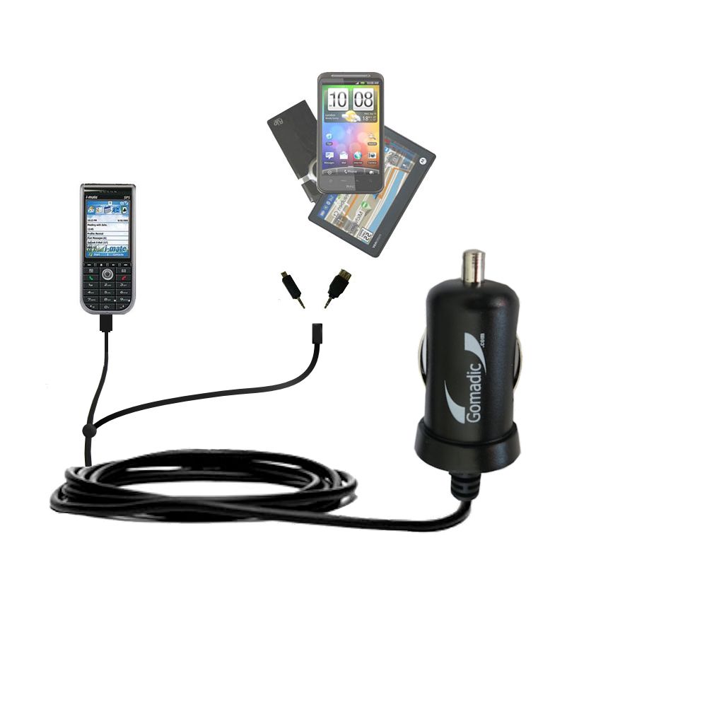 mini Double Car Charger with tips including compatible with the i-Mate SP5m Music