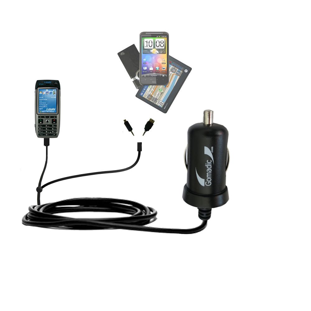 mini Double Car Charger with tips including compatible with the i-Mate SPJAS