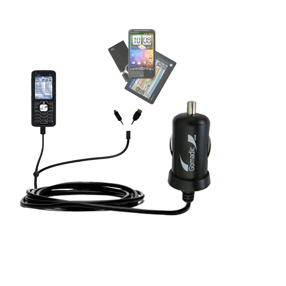 mini Double Car Charger with tips including compatible with the i-Mate SPL