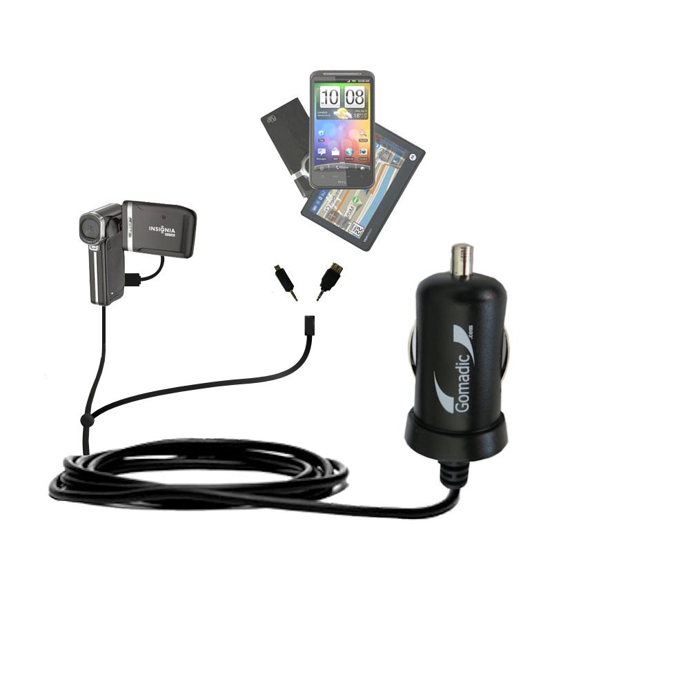 mini Double Car Charger with tips including compatible with the Insignia NS-DV1080P Video Camera