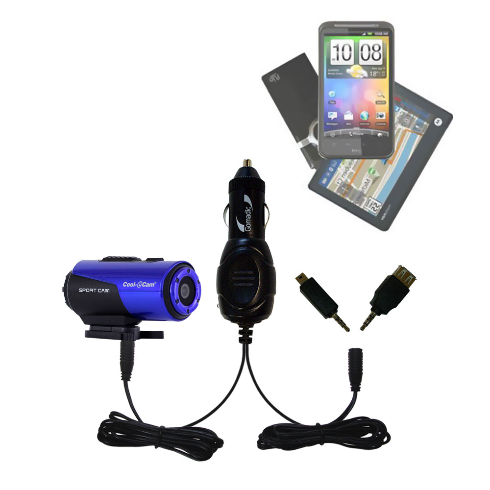 mini Double Car Charger with tips including compatible with the Ion Cool Cam S3000