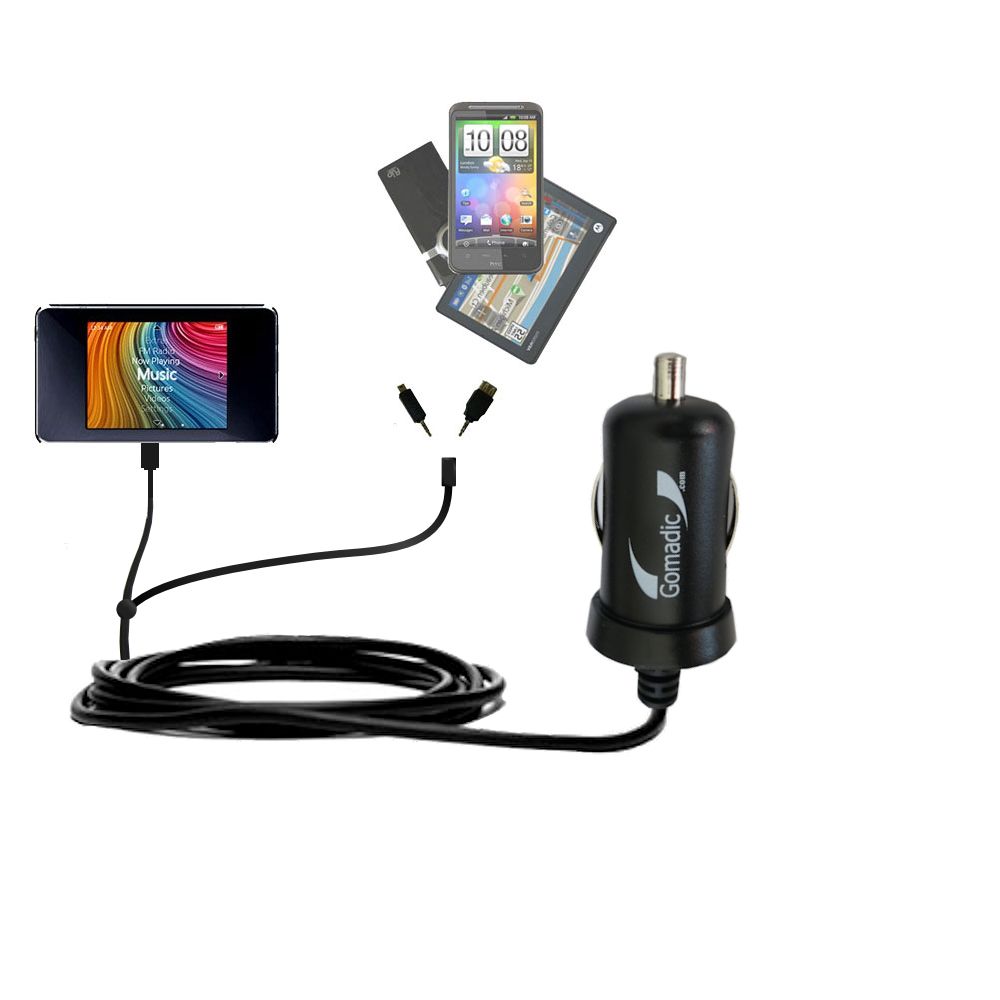 mini Double Car Charger with tips including compatible with the iRiver Clix 2 (Clix2 / U20)