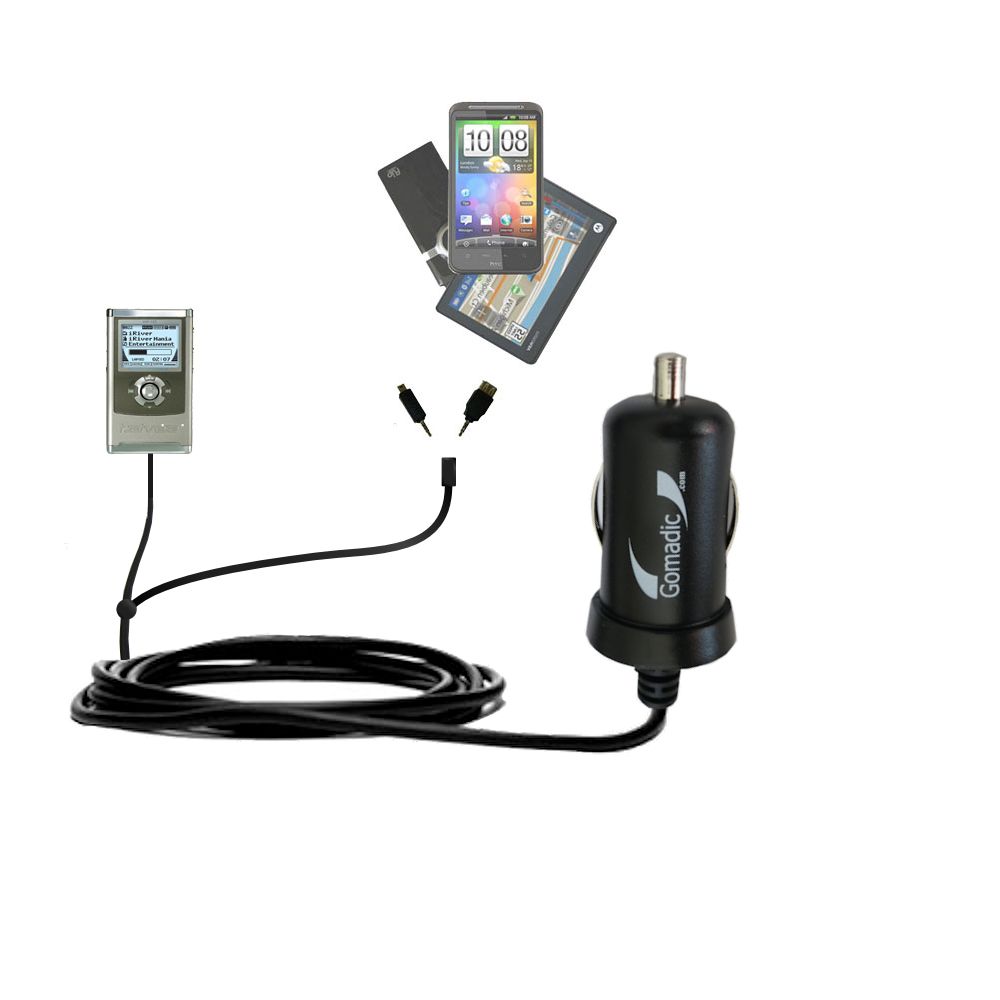 mini Double Car Charger with tips including compatible with the iRiver H110 H120 H140