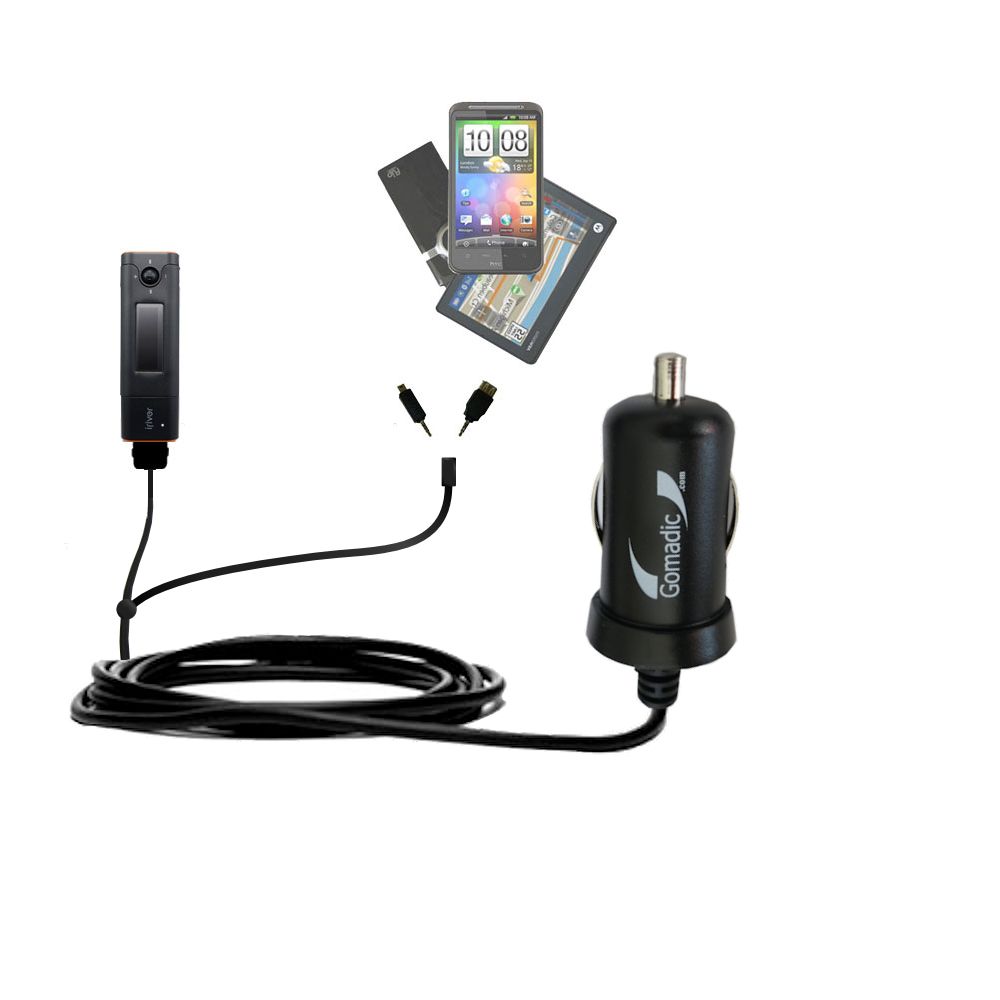 mini Double Car Charger with tips including compatible with the iRiver T5 4GB