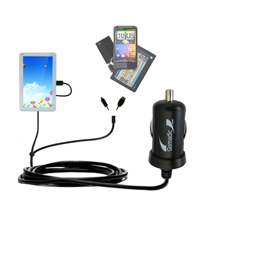 mini Double Car Charger with tips including compatible with the iRulu AX101 AX123 AX124 Tablet