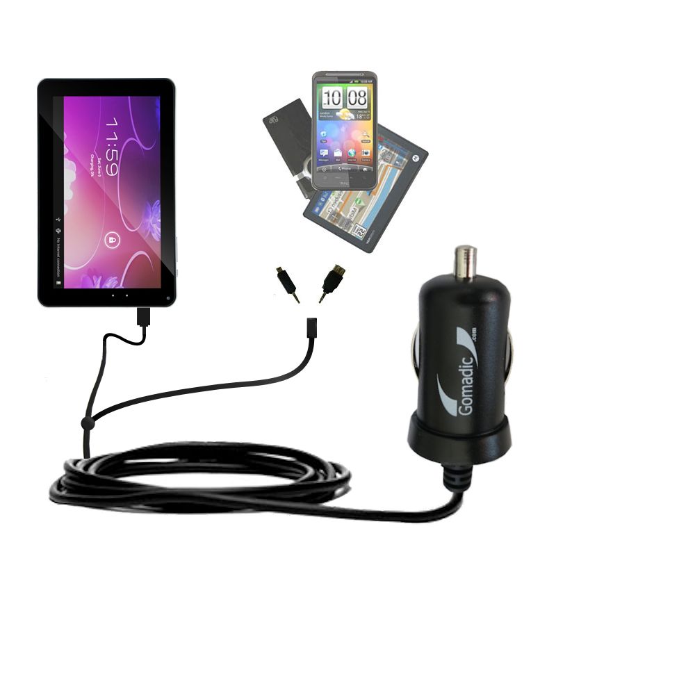 mini Double Car Charger with tips including compatible with the iView 900TPC