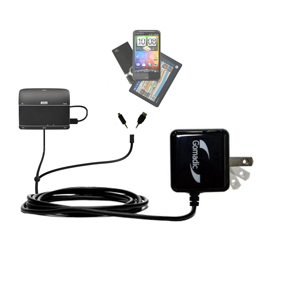 Gomadic Double Wall AC Home Charger suitable for the Jabra FREEWAY - Charge up to 2 devices at the same time with TipExchange Technology