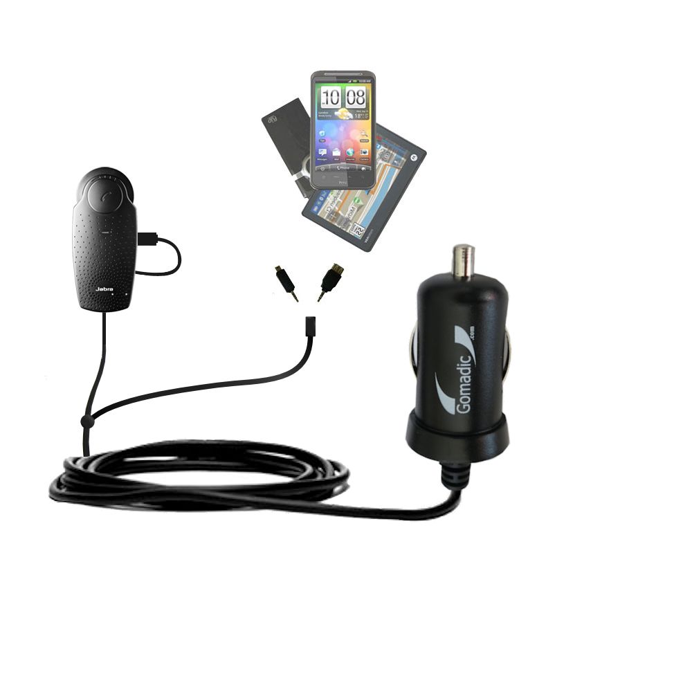 mini Double Car Charger with tips including compatible with the Jabra SP200