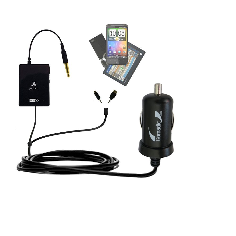 Double Port Micro Gomadic Car / Auto DC Charger suitable for the Jaybird BAU uSport - Charges up to 2 devices simultaneously with Gomadic TipExchange Technology