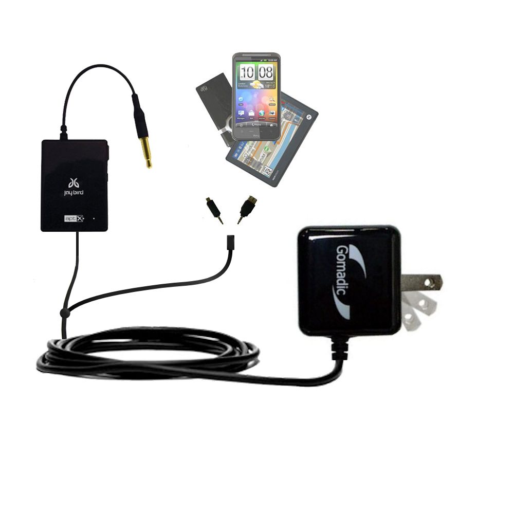 Gomadic Double Wall AC Home Charger suitable for the Jaybird BAU uSport - Charge up to 2 devices at the same time with TipExchange Technology