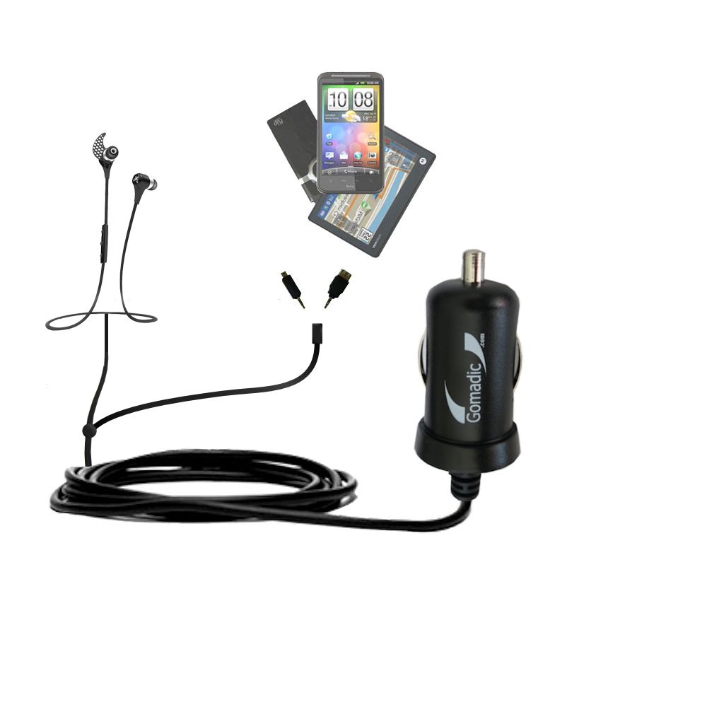 mini Double Car Charger with tips including compatible with the Jaybird Bluebuds X