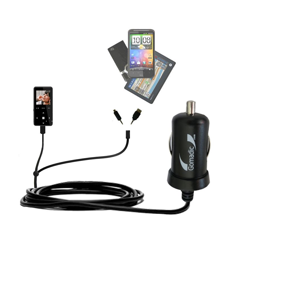 mini Double Car Charger with tips including compatible with the Jens of Sweden MP500
