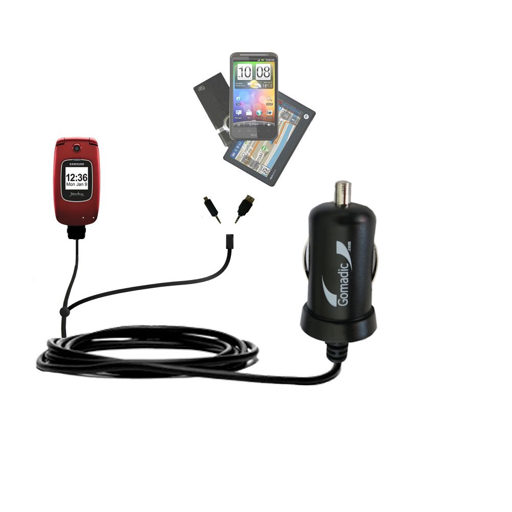 mini Double Car Charger with tips including compatible with the Jitterbug Plus