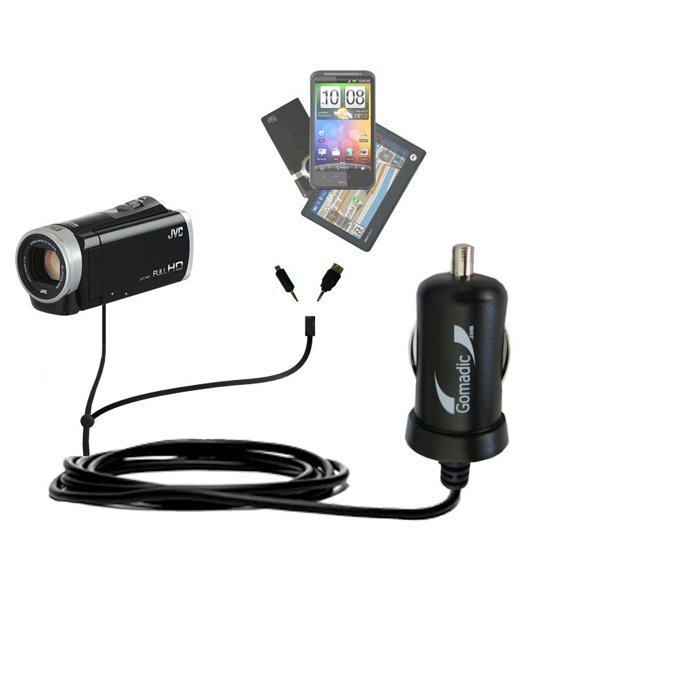 mini Double Car Charger with tips including compatible with the JVC Everio AC-V11u Camcorder