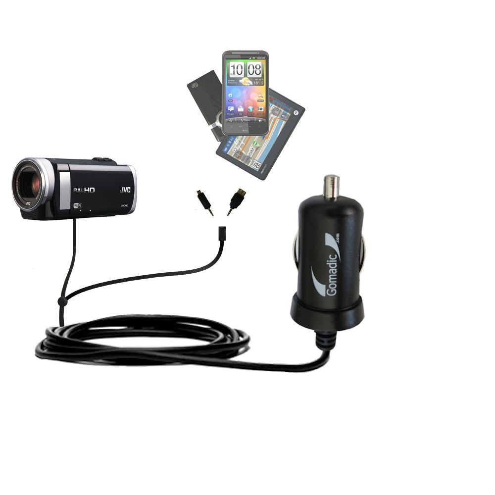 mini Double Car Charger with tips including compatible with the JVC Everio GZ-E200 / GZ-E10