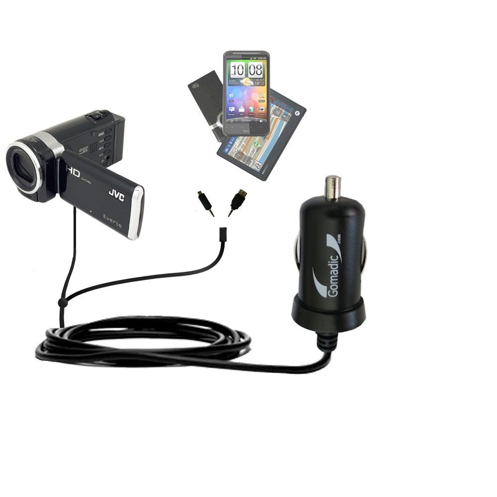 mini Double Car Charger with tips including compatible with the JVC Everio GZ-HM650 / HM655