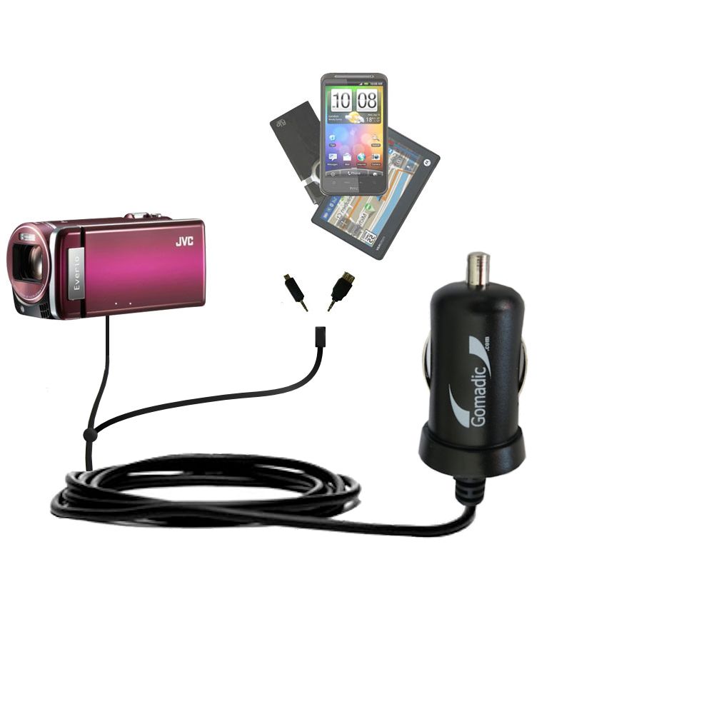 mini Double Car Charger with tips including compatible with the JVC Everio GZ-HM880 / HM890