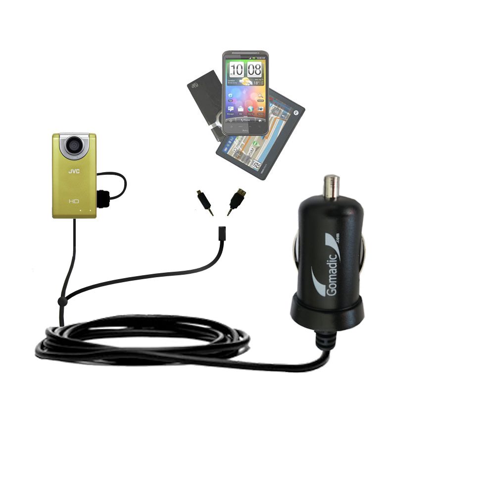 mini Double Car Charger with tips including compatible with the JVC GC-FM2 Pocket Camera