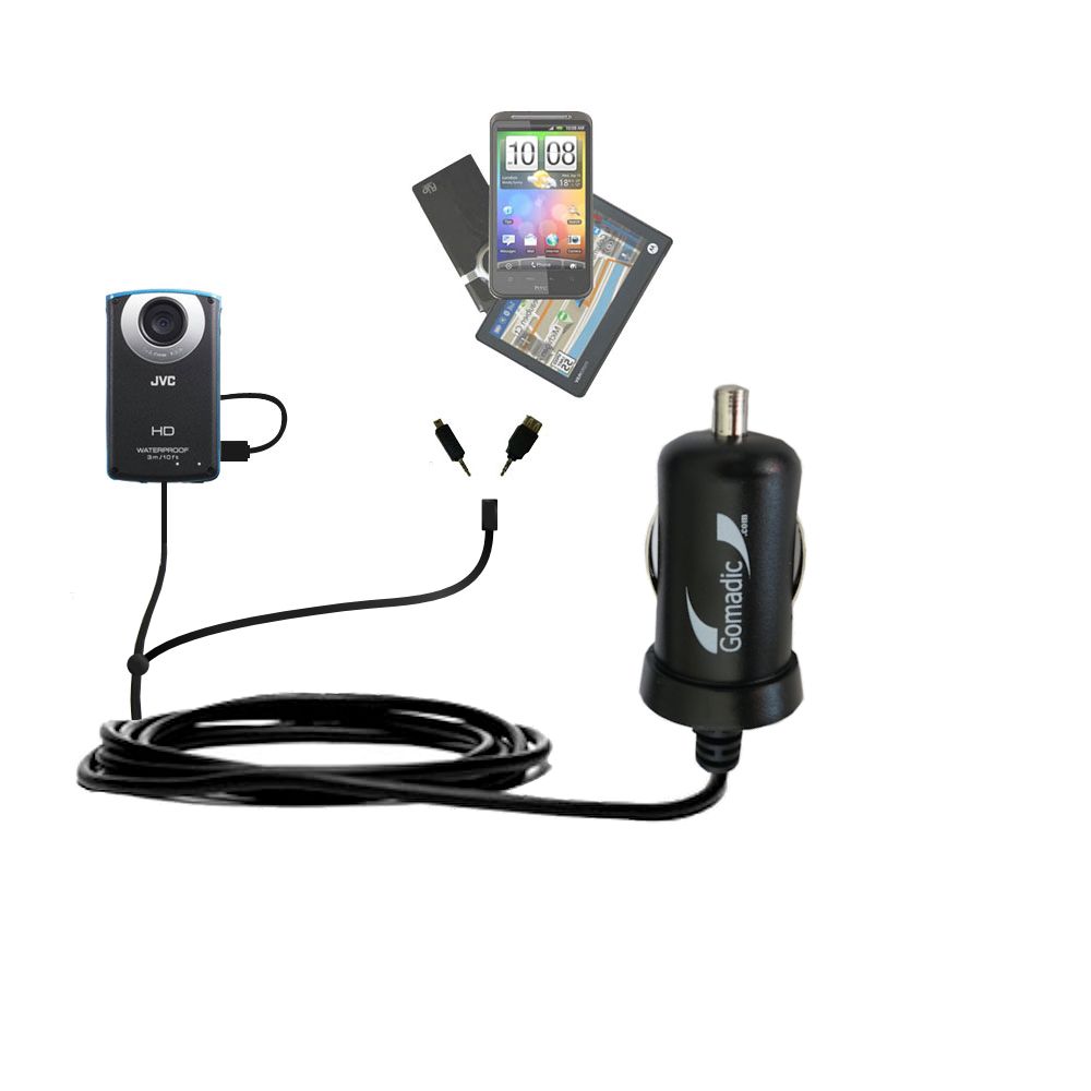 mini Double Car Charger with tips including compatible with the JVC GC-WP10 Waterproof Camera