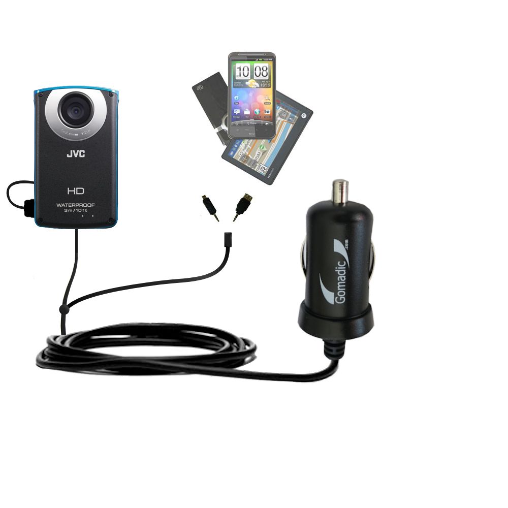 mini Double Car Charger with tips including compatible with the JVC GC-WP10AUS