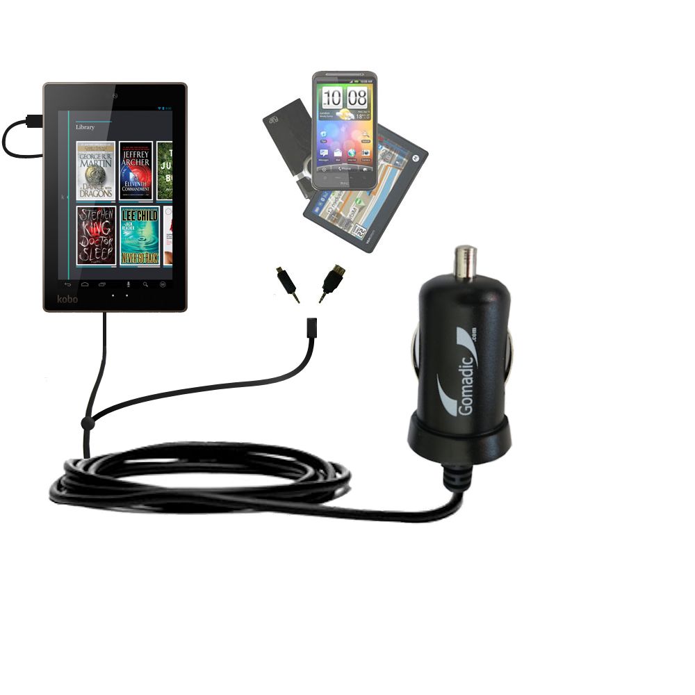 mini Double Car Charger with tips including compatible with the Kobo Arc 10 HD