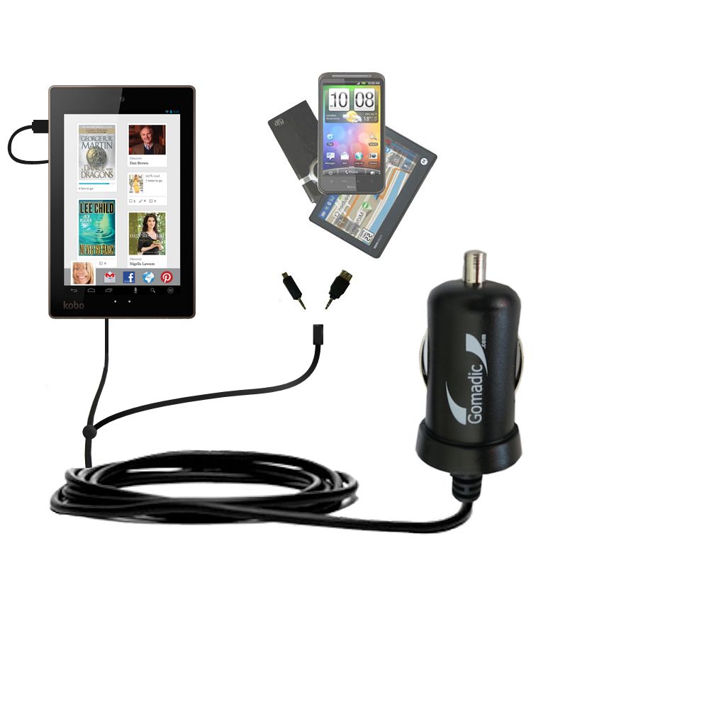 mini Double Car Charger with tips including compatible with the Kobo Arc 7 / Arc 7 HD