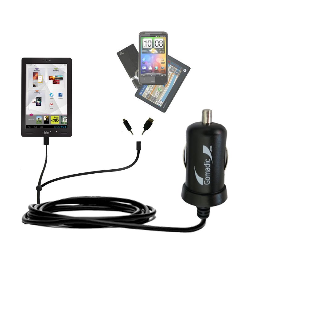 mini Double Car Charger with tips including compatible with the Kobo Arc