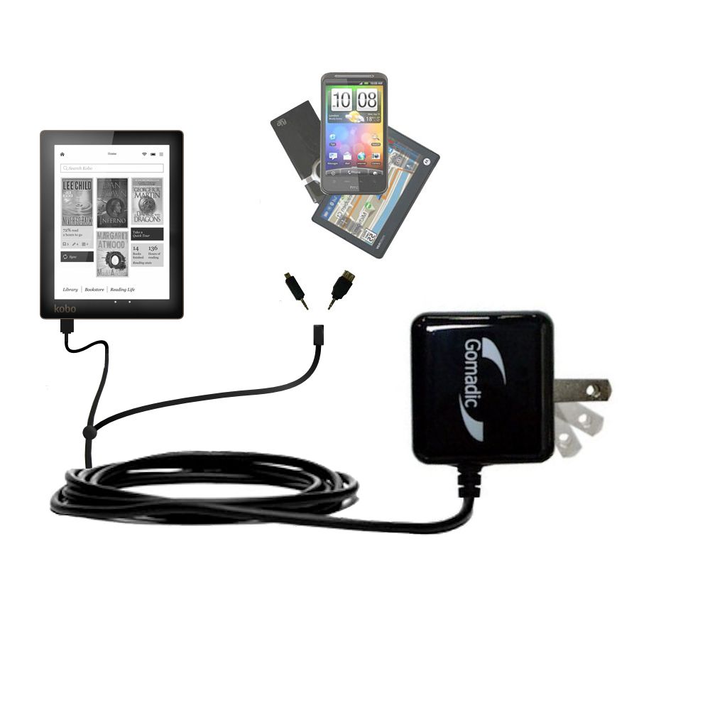Double Wall Home Charger with tips including compatible with the Kobo Aura / Aura HD