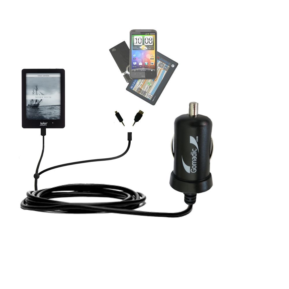 mini Double Car Charger with tips including compatible with the Kobo Mini