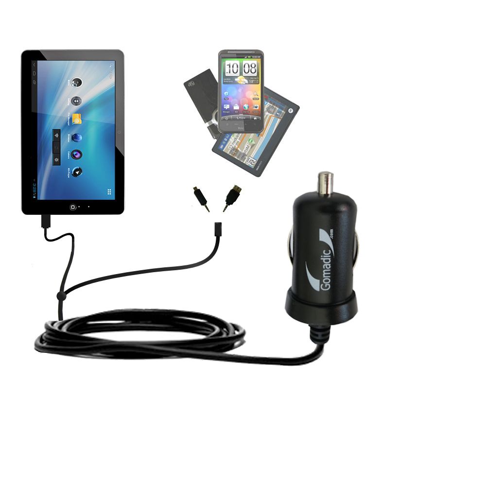 mini Double Car Charger with tips including compatible with the Kocaso M1050 / M1052