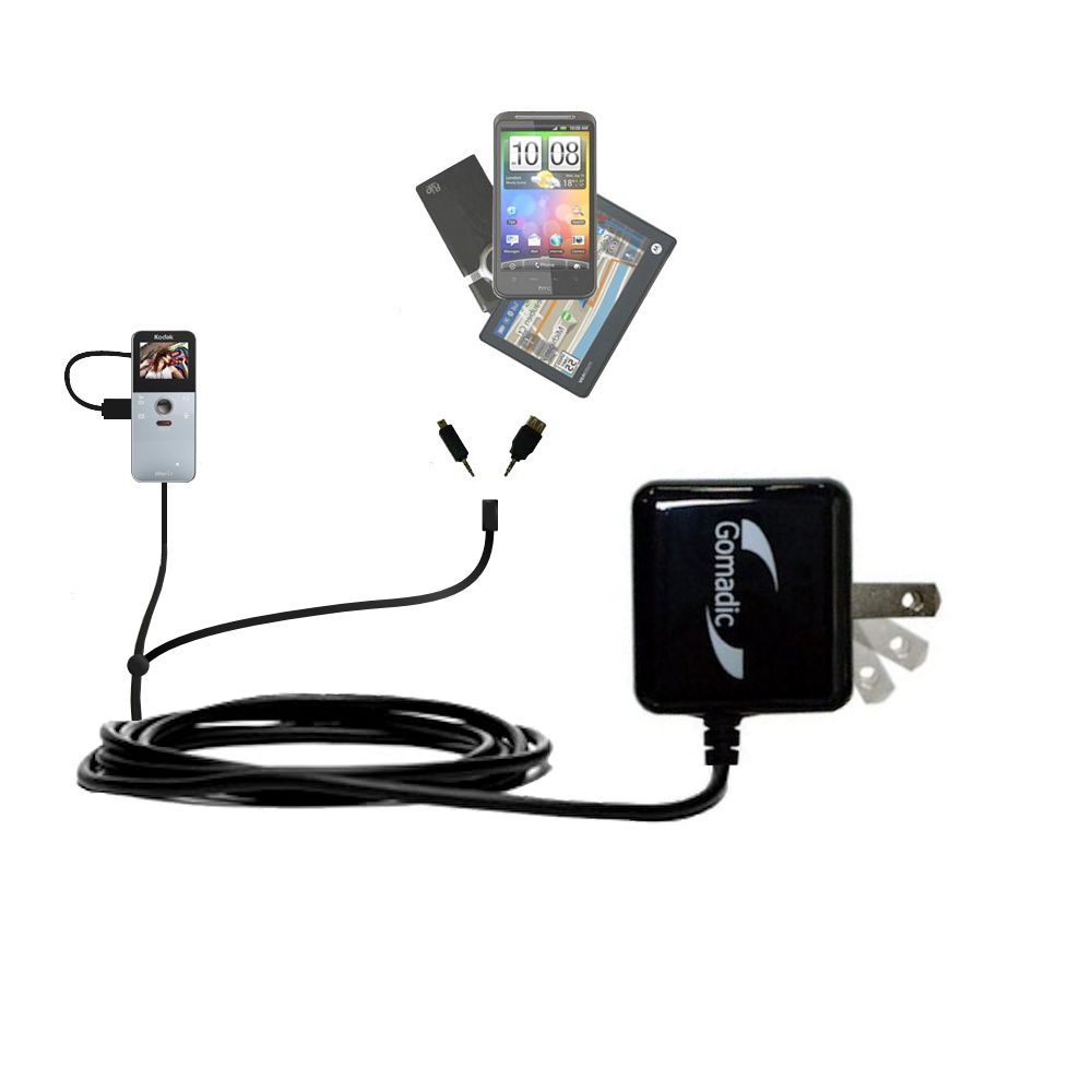 Double Wall Home Charger with tips including compatible with the Kodak PlayFull Ze1